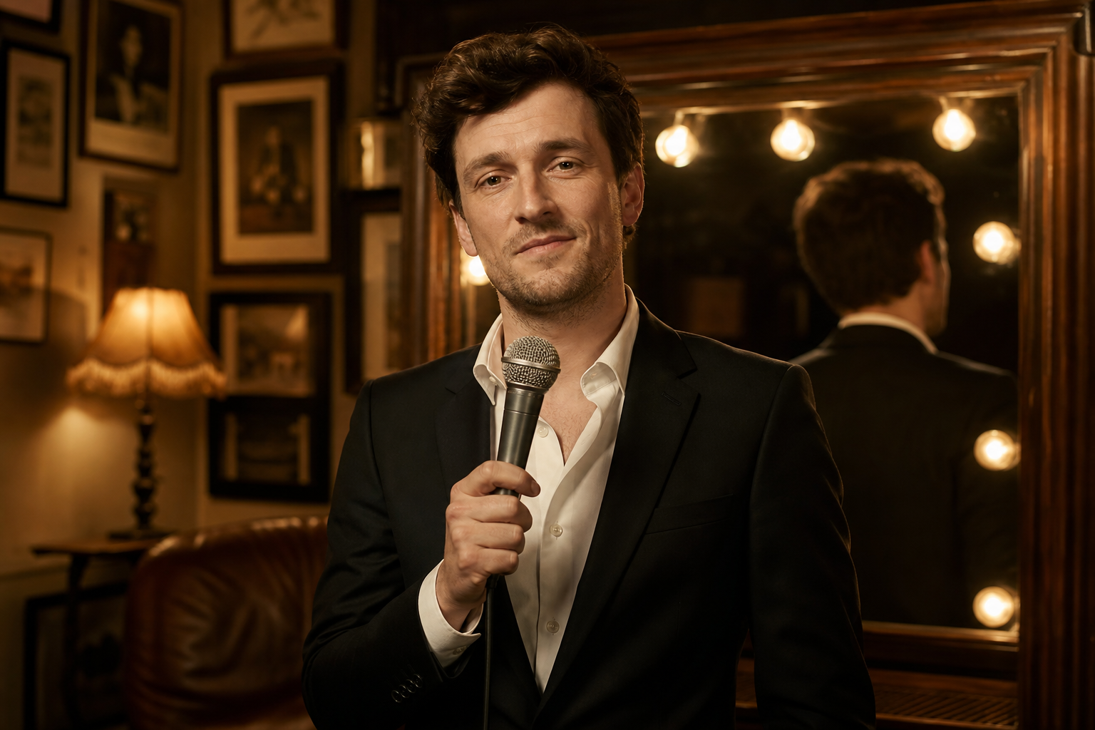 Comedian holding a microphone